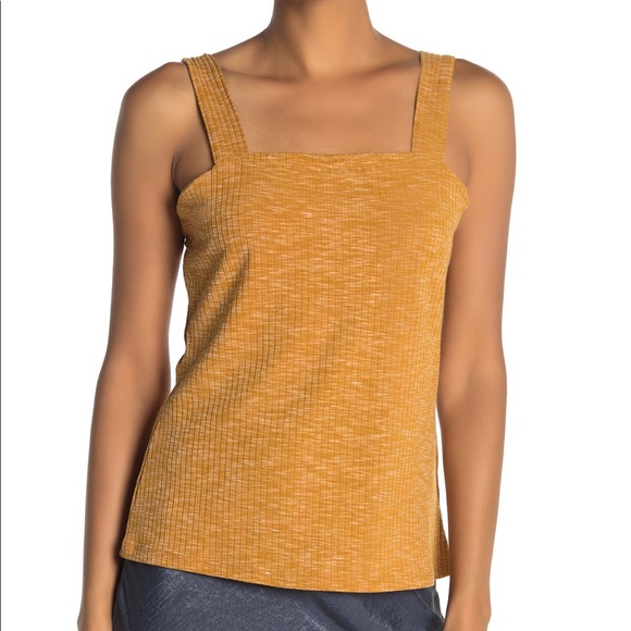 Bobeau Ribbed Marl Square Neck Tank Top in Mustard - Picture 2 of 12